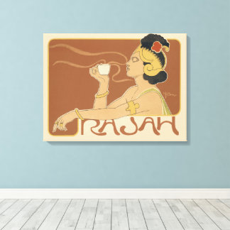 Vintage Art Nouveau Cafe Rajah, Lady with Coffee Canvas Print