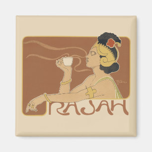 Vintage Art Nouveau Cafe Rajah, Lady with Coffee Magnet
