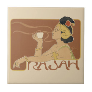 Vintage Art Nouveau Cafe Rajah, Lady with Coffee Tile