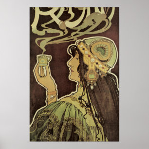 Vintage Art Nouveau Cafe Rajah, Woman with Coffee Poster