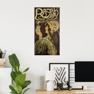 Vintage Art Nouveau Cafe Rajah, Woman with Coffee Poster