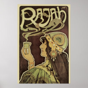 Vintage Art Nouveau Cafe Rajah, Woman with Coffee Poster