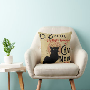 Vintage Art Nouveau, Ce Soir Chat Noir Black Cat Cushion