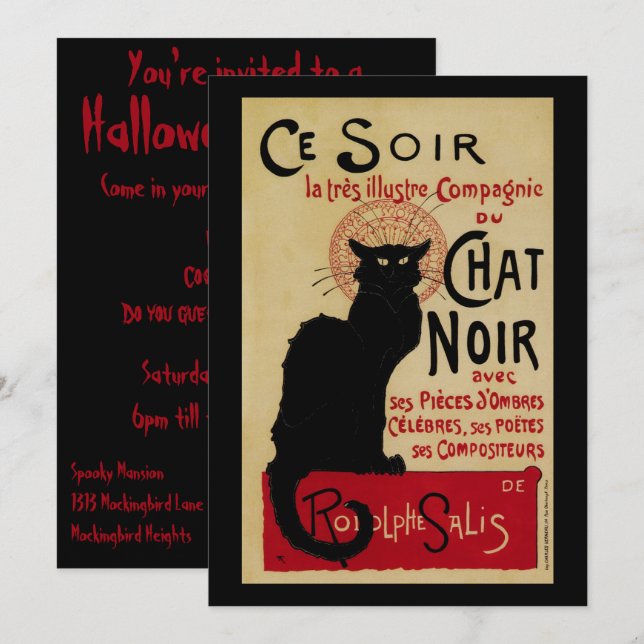Vintage Art Nouveau, Ce Soir Chat Noir Black Cat Invitation (Front/Back)