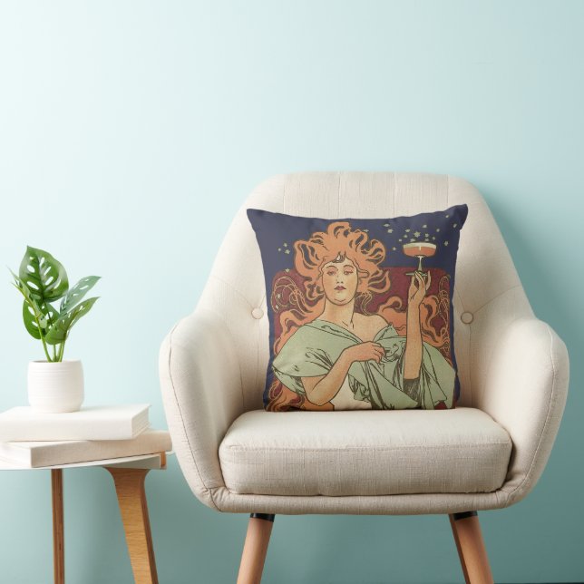 Vintage Art Nouveau, Champagne by Alphonse Mucha Cushion (Chair)