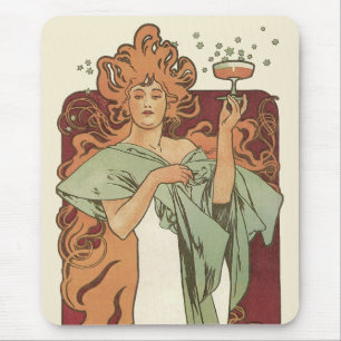 Vintage Art Nouveau, Champagne by Alphonse Mucha Mouse Mat