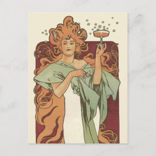Vintage Art Nouveau, Champagne by Alphonse Mucha Postcard