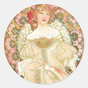 Vintage Art Nouveau, Champenois by Alphonse Mucha Classic Round Sticker