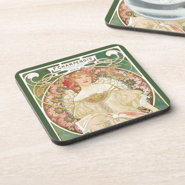 Vintage Art Nouveau, Champenois by Alphonse Mucha Coaster (Left Side)