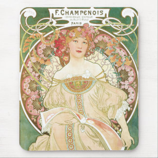 Vintage Art Nouveau, Champenois by Alphonse Mucha Mouse Mat