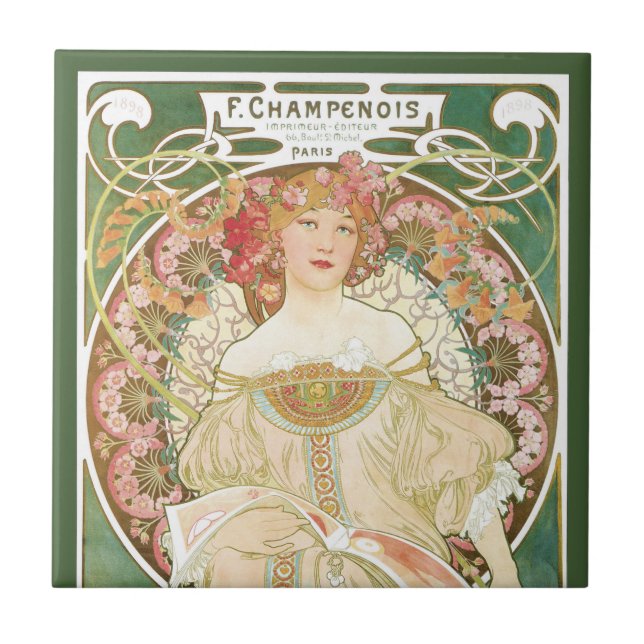 Vintage Art Nouveau, Champenois by Alphonse Mucha Tile (Front)