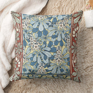 Vintage Art Nouveau Chestnut Floral Pattern Cushion
