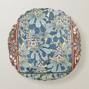 Vintage Art Nouveau Chestnut Floral Pattern Round Cushion