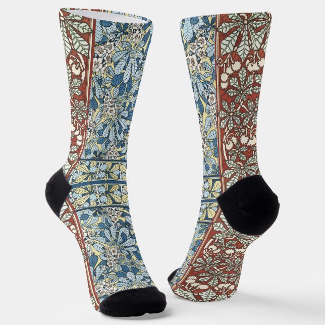Vintage Art Nouveau Chestnut Floral Pattern Socks (Angled)