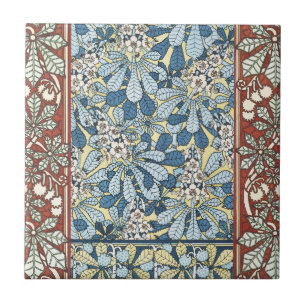 Vintage Art Nouveau Chestnut Floral Pattern Tile