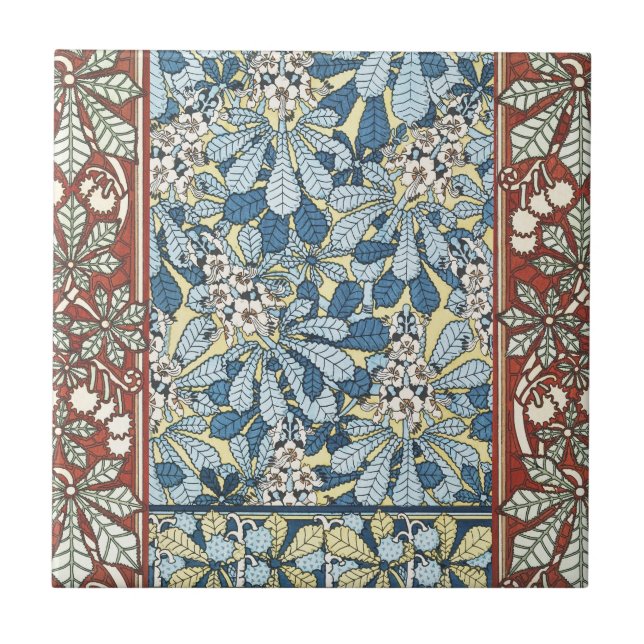 Vintage Art Nouveau Chestnut Floral Pattern Tile (Front)