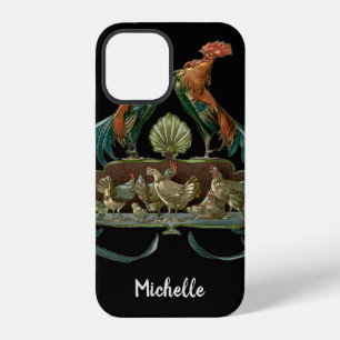 Vintage Art Nouveau Chickens and Roosters iPhone 12 Case