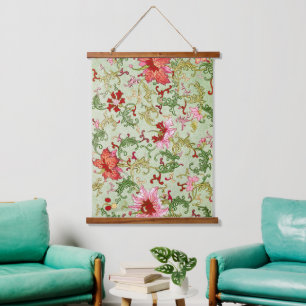 Vintage Art Nouveau Chinese Floral Chinoiserie Hanging Tapestry