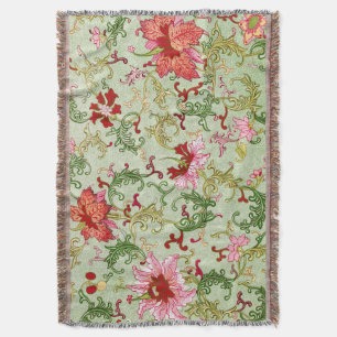 Vintage Art Nouveau Chinese Floral Chinoiserie Throw Blanket