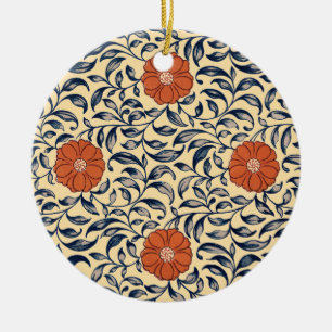 Vintage Art Nouveau Chinese Peony Floral Pattern Ceramic Tree Decoration