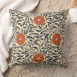Vintage Art Nouveau Chinese Peony Floral Pattern Cushion