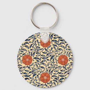Vintage Art Nouveau Chinese Peony Floral Pattern Key Ring