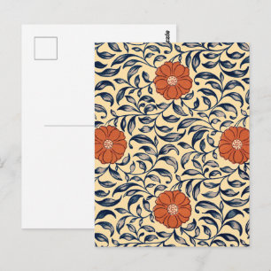 Vintage Art Nouveau Chinese Peony Floral Pattern Postcard
