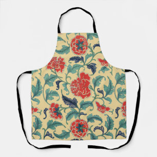 Vintage Art Nouveau Chinese Red Floral Chinoiserie Apron
