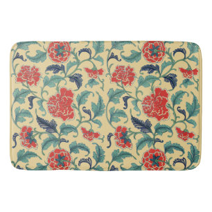 Vintage Art Nouveau Chinese Red Floral Chinoiserie Bath Mat