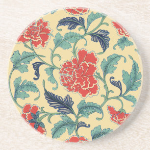 Vintage Art Nouveau Chinese Red Floral Chinoiserie Coaster
