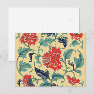 Vintage Art Nouveau Chinese Red Floral Chinoiserie Postcard