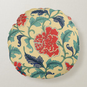 Vintage Art Nouveau Chinese Red Floral Chinoiserie Round Cushion