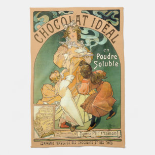 Vintage Art Nouveau Chocolate Ad by Alphonse Mucha Tea Towel