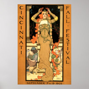 Vintage Art Nouveau Cincinnati fall festival Poster