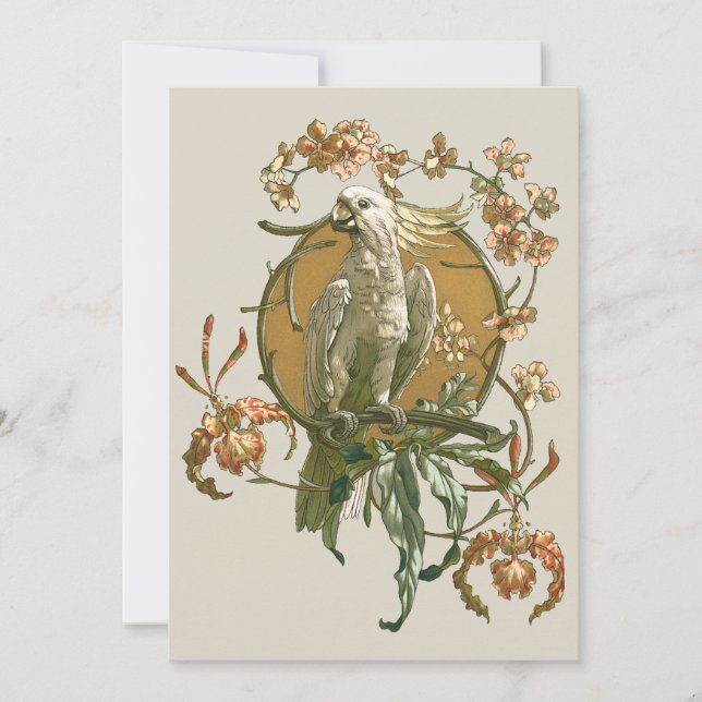 Vintage Art Nouveau, Cockatoo Bird, Orchid Flowers (Front)