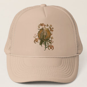 Vintage Art Nouveau, Cockatoo Bird, Orchid Flowers Trucker Hat