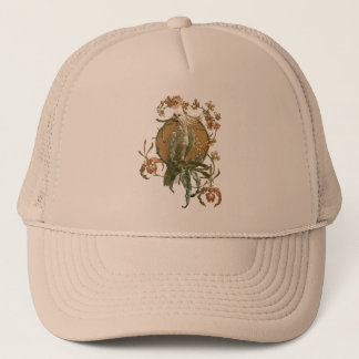 Vintage Art Nouveau, Cockatoo Bird, Orchid Flowers Trucker Hat