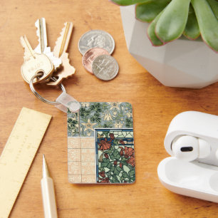 Vintage Art Nouveau, Columbine Aquilegia Flowers Key Ring