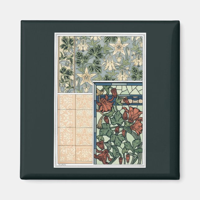 Vintage Art Nouveau, Columbine Aquilegia Flowers Magnet (Front)