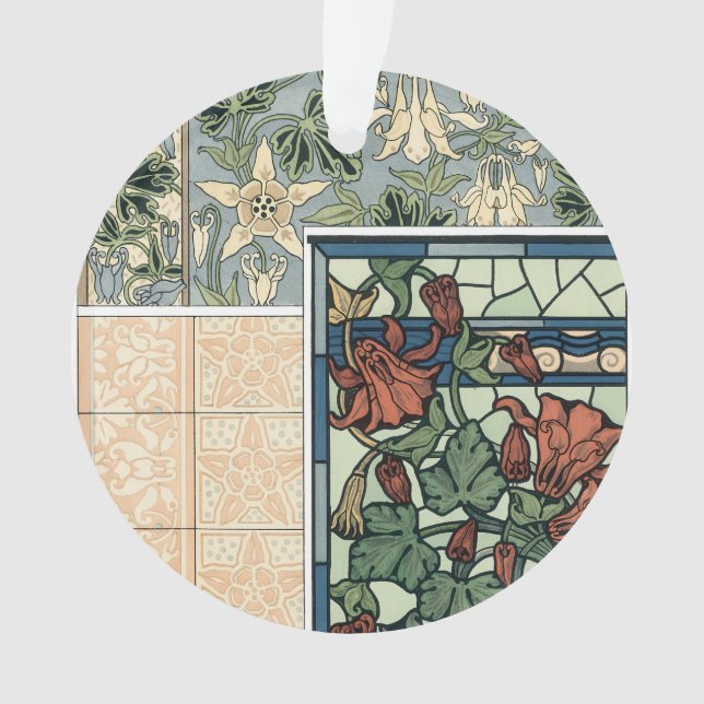 Vintage Art Nouveau, Columbine Aquilegia Flowers Ornament (Front)