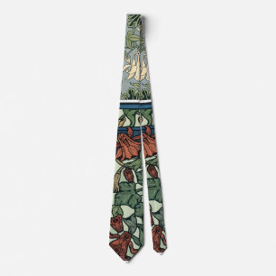 Vintage Art Nouveau, Columbine Aquilegia Flowers Tie