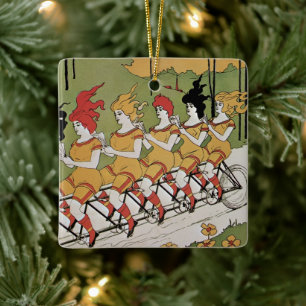 Vintage Art Nouveau Cover, Bearings Tandem Bicycle Ceramic Ornament