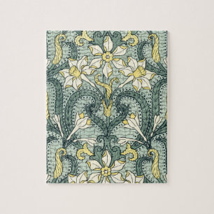 Vintage Art Nouveau Daffodil Narcissus Flowers Jigsaw Puzzle