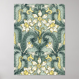 Vintage Art Nouveau Daffodil Narcissus Flowers Poster