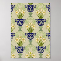 Vintage Art Nouveau Daffodil Urn Repeating Pattern