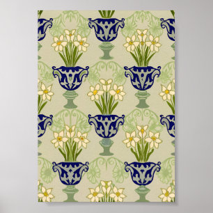 Vintage Art Nouveau Daffodil Urn Repeating Pattern Poster