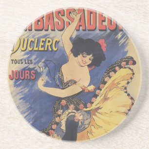Vintage Art Nouveau Dancer French Poster Coaster
