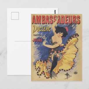 Vintage Art Nouveau Dancer French Poster Postcard