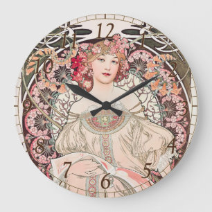 Vintage Art Nouveau Daydream by Alphonse Mucha Large Clock