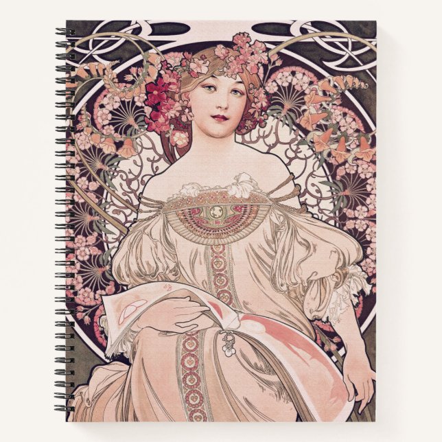Vintage Art Nouveau Daydream by Alphonse Mucha  Notebook (Front)